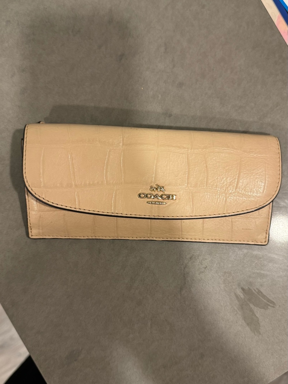 Coach Croc-Embossed Leather Wallet in Beige